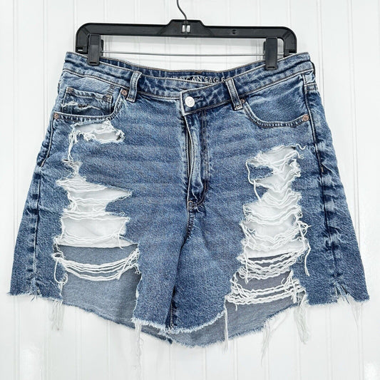 American Eagle Shorts 14 Highest Rise Baggy Midi Blue Denim Distressed Grunge