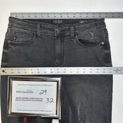 Judy Blue Jeans 9 29 Skinny Black Stretch Denim Red Buffalo Plaid Patch Distress
