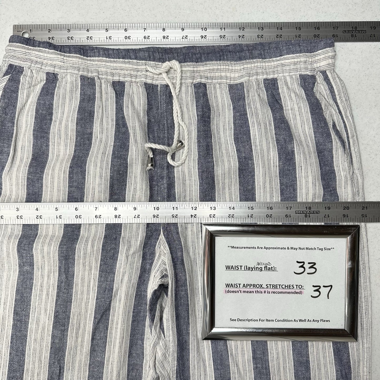 Rails Pants Womens Large Agnes Linen Blend Ankle White Blue Stripes Coastal EUC