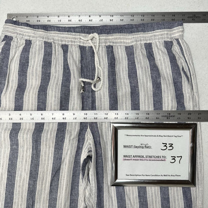 Rails Pants Womens Large Agnes Linen Blend Ankle White Blue Stripes Coastal EUC