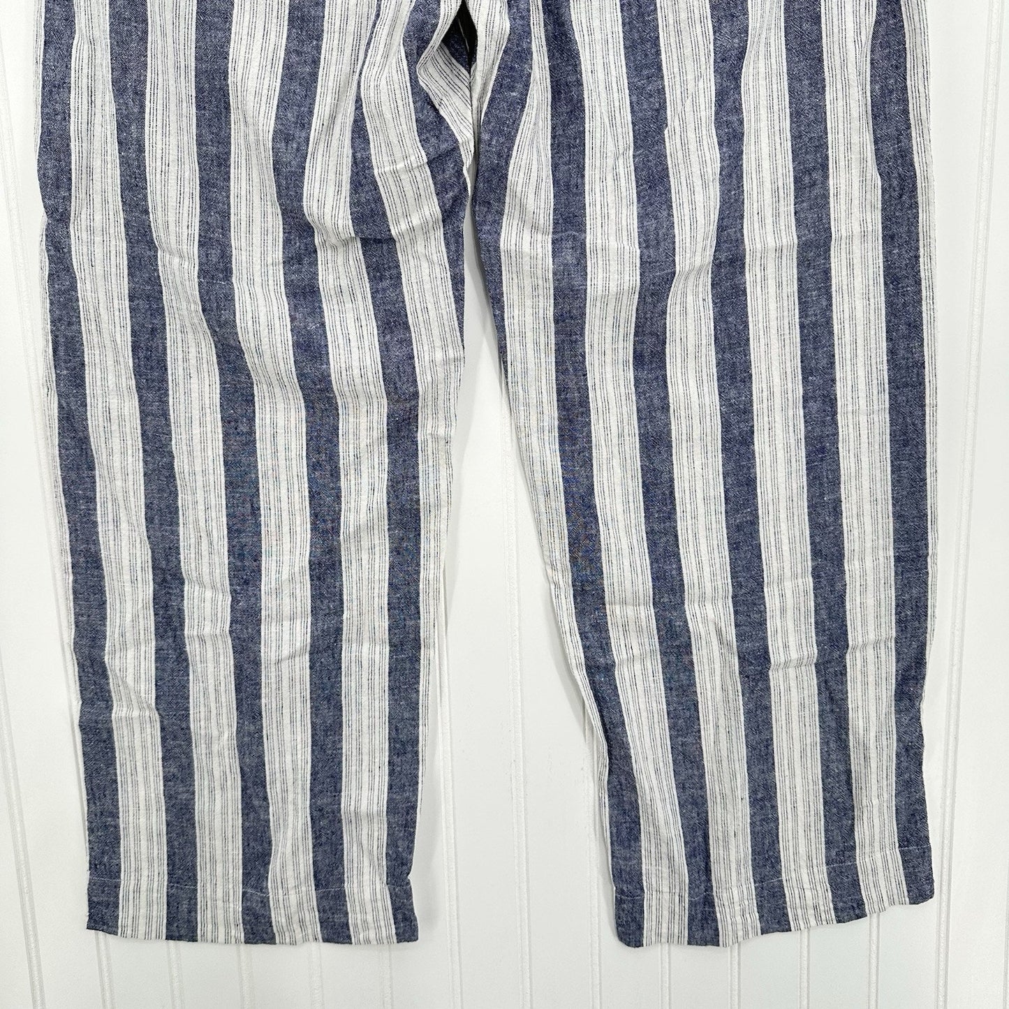 Rails Pants Womens Large Agnes Linen Blend Ankle White Blue Stripes Coastal EUC