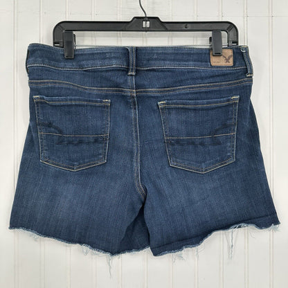 American Eagle Shorts Womens 14 Midi Blue Jean Denim Super Stretch Distress Fray