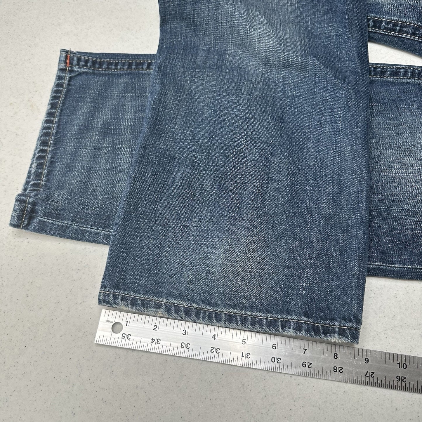 True Religion Jeans Mens 40x34 Section Straight Leg Blue Denim Distressed *Flaw