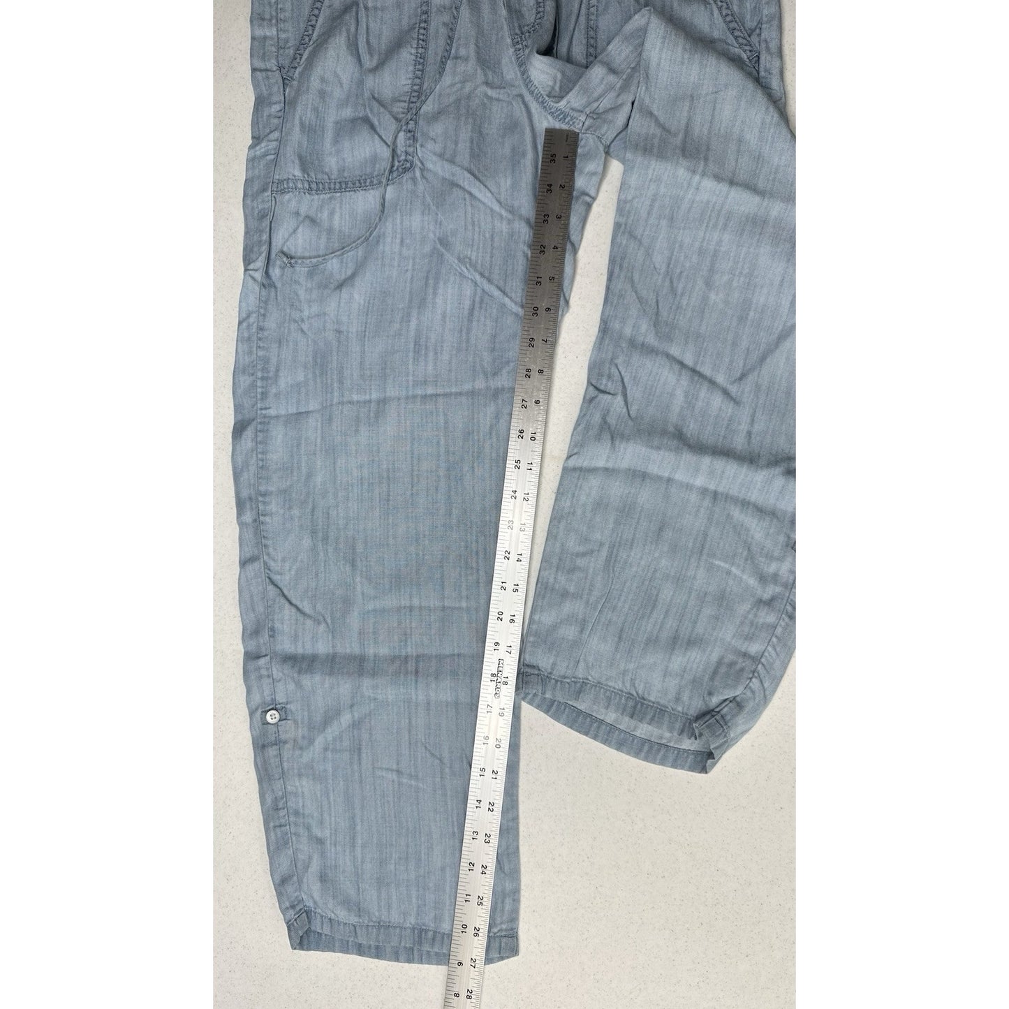 Cloth Stone Pants Medium Chambray Lyocell Tencel Ankle Crop Blue Roll Up Coastal