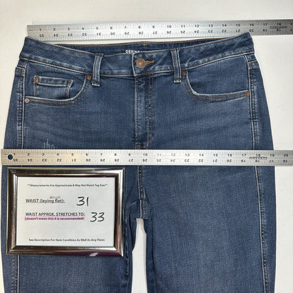 Chicos Jeans 1.5 Petite US 10 Define Me Flare Blue Denim Distress Western Cowboy