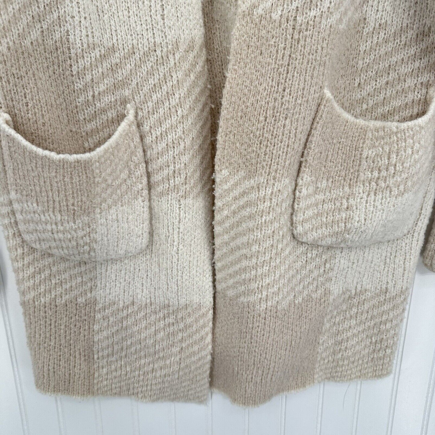 Toad Co Sweater Womens Small Cardigan Wool Blend Plaid Beige Cream Open Cozy