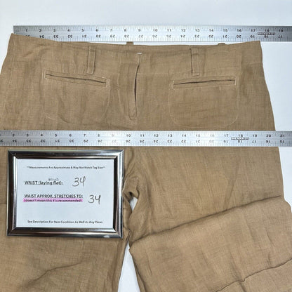 Vince Pants Womens 10 Linen Brown Wide Flare Trouser Relaxed Coastal Beach *Flaw