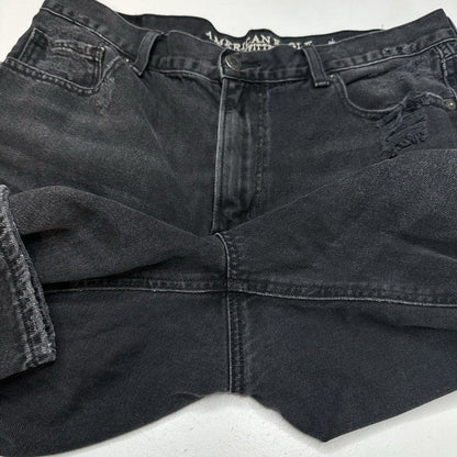 American Eagle Jeans Womens 14 Short Mom High Rise Faded Black Denim Distressed