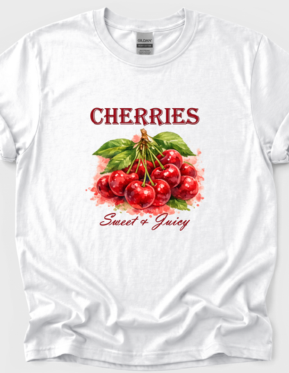 Cherries Fruit Graphic Tee T-shirt or Sweatshirt ADULT Unisex Hoodie / Crewneck Watercolor Nature Fresh Food Lover Gift