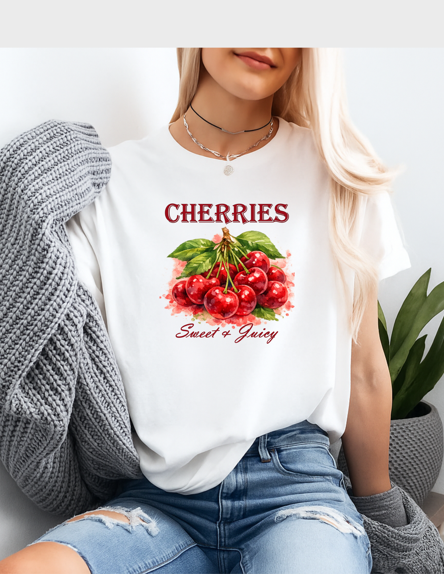 Cherries Fruit Graphic Tee T-shirt or Sweatshirt ADULT Unisex Hoodie / Crewneck Watercolor Nature Fresh Food Lover Gift