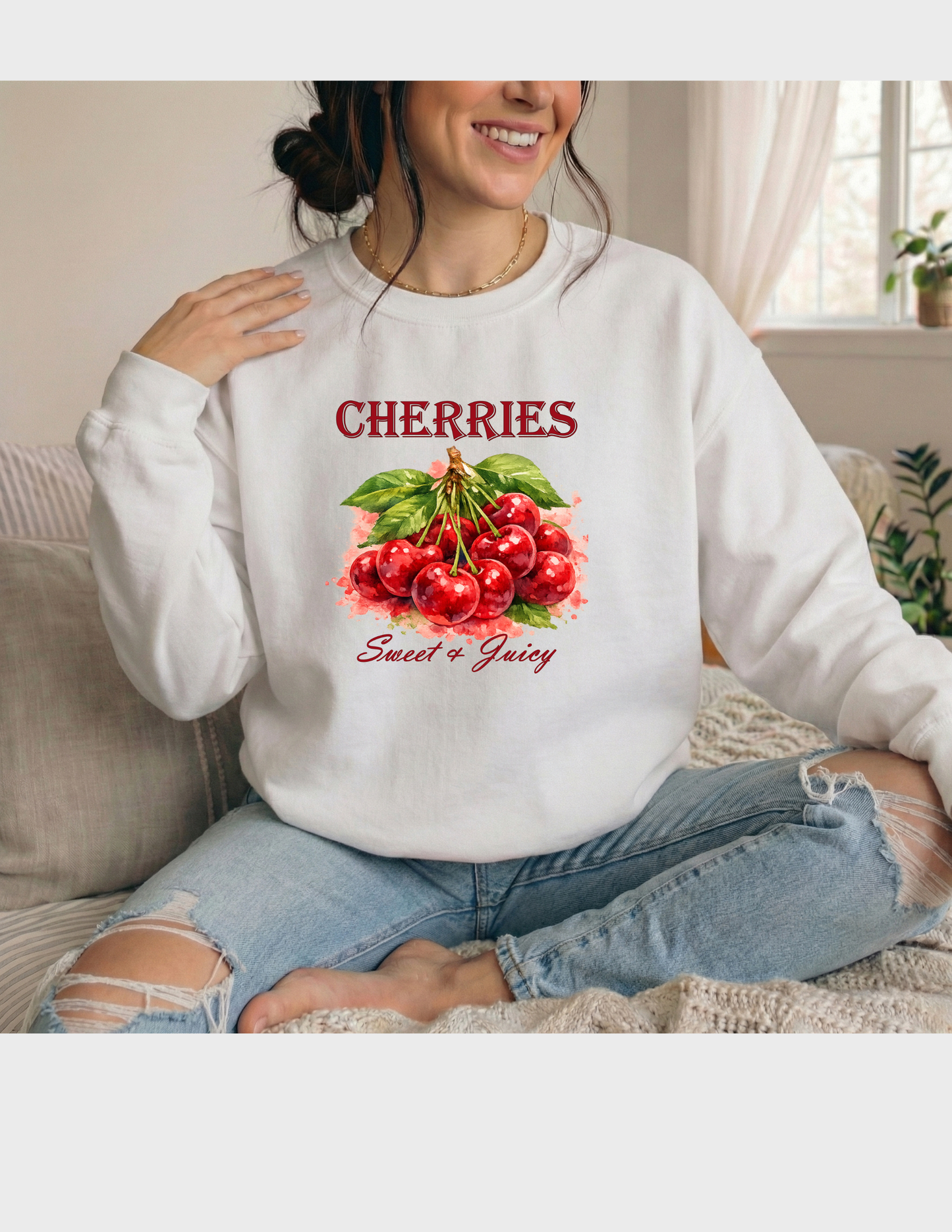 Cherries Fruit Graphic Tee T-shirt or Sweatshirt ADULT Unisex Hoodie / Crewneck Watercolor Nature Fresh Food Lover Gift