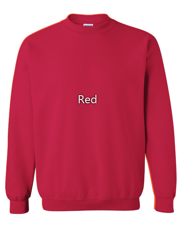 A red crewneck sweatshirt with the word 'Red' printed in white text on the chest, displayed against a plain white background.