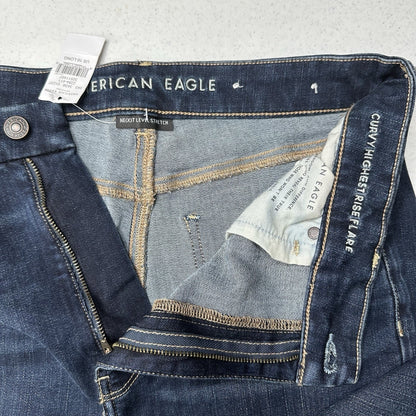 American Eagle Jeans 16 Long Curvy Highest Rise Flare Next Level Blue Denim NEW