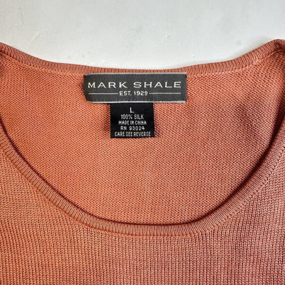 Mark Shale Top Womens Large Orange Silk Short Sleeve Knit Stretch Crewneck Shirt
