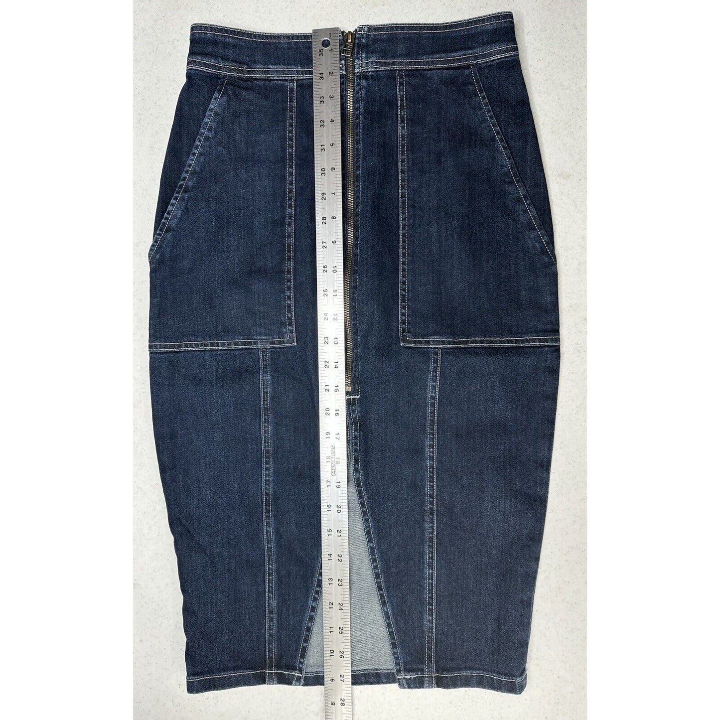Ramy Brook Skirt Womens 26 Marietta Denim Blue Jean Midi Pencil Zipper Slit EUC
