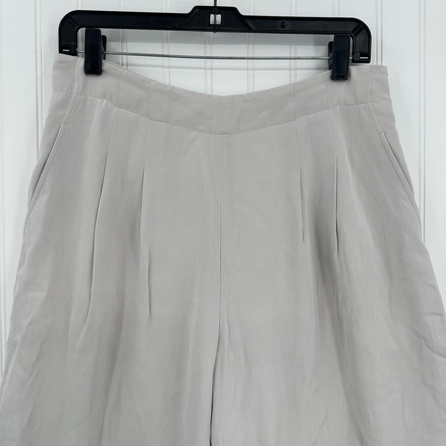 Lafayette 148 Pants Women 12 Petite Silk Wide Leg Light Gray Lined Coastal *Flaw