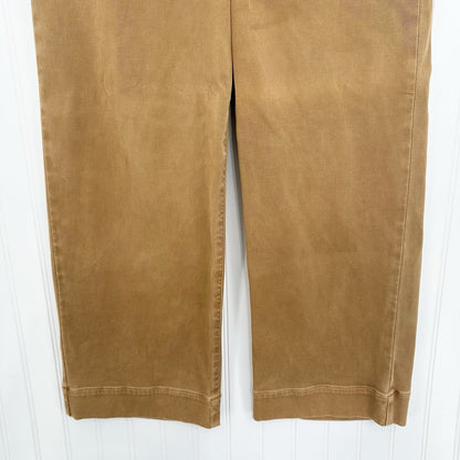 Spanx Pants Womens Large Stretch Twill Cropped Wide Leg High Rise Brown Jeans