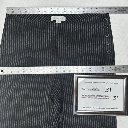 Sundance Pants Womens 6 Black Pinstripe Linen Cotton Coastal Contemporary