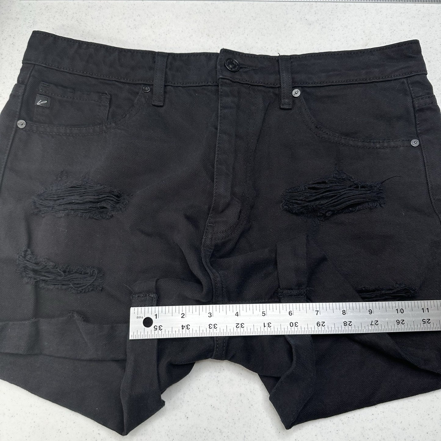 Kancan Shorts Womens Large High Rise Cuffed Black Jean Denim Distress Grunge EUC