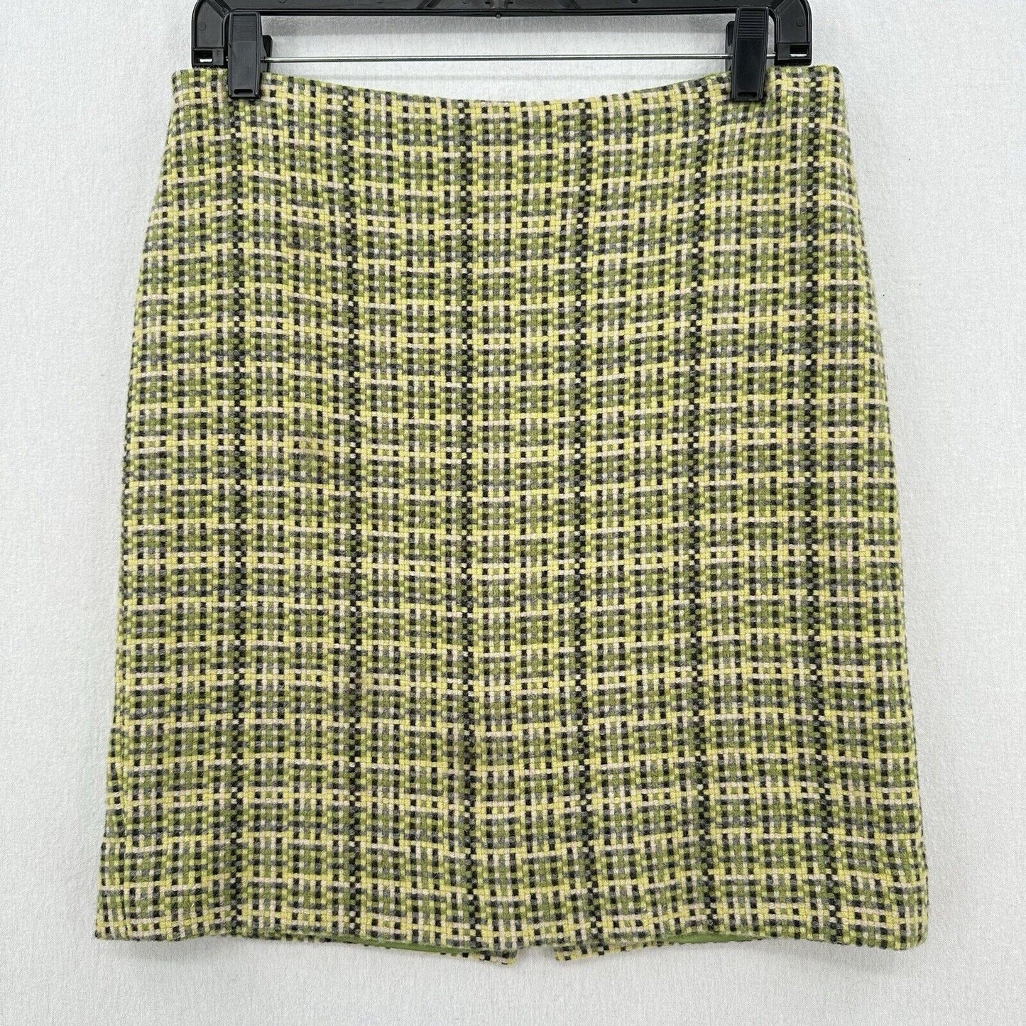 Theory Skirt Womens 4 Green Yellow Wool Woven Check Mini Lined Academia Preppy