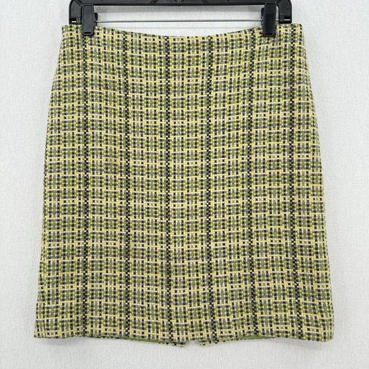 Theory Skirt Womens 4 Green Yellow Wool Woven Check Mini Lined Academia Preppy