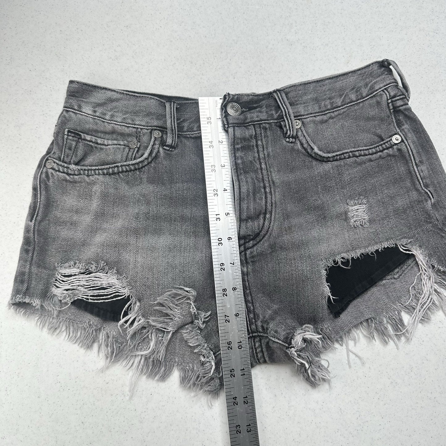 We The Free People Shorts Womens 26 Faded Gray Denim Button Fly Anthropologie