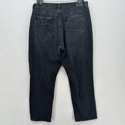 American Eagle Jeans Womens 14 Short Mom High Rise Faded Black Denim Distressed