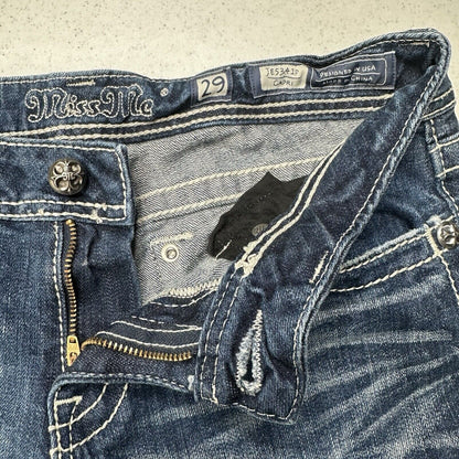 Miss Me Jeans 29 Capri Embroidery Rhinestones Distress Denim Y2K Western *Flaw