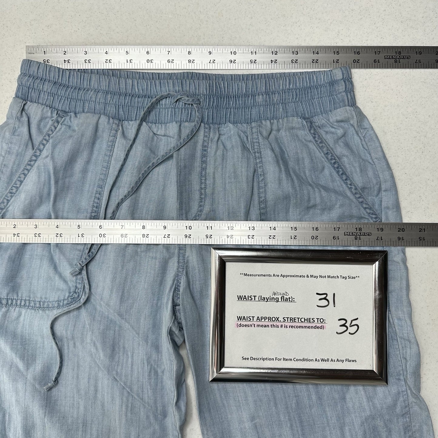 Cloth Stone Pants Medium Chambray Lyocell Tencel Ankle Crop Blue Roll Up Coastal