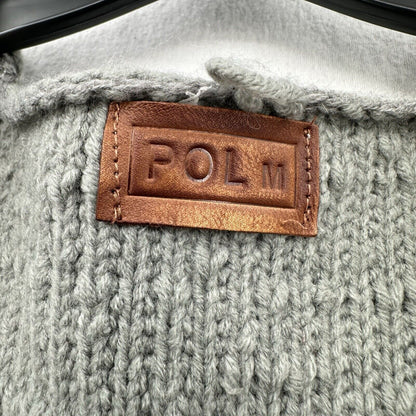 POL Clothing Vest Womens Medium Cardigan Gray Rug Sweater Ribbon Long Boho *Flaw