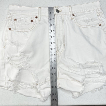 American Eagle Shorts 10 90s Boyfriend High Rise White Denim Distress Grunge EUC