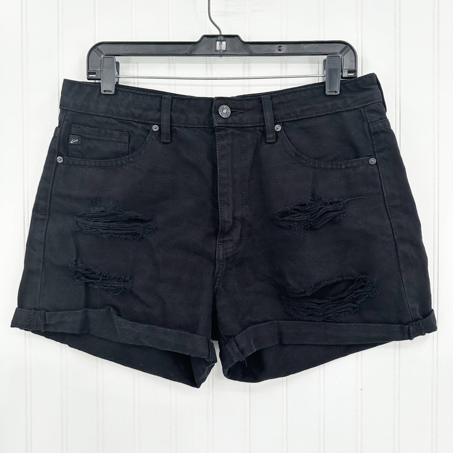 Kancan Shorts Womens Large High Rise Cuffed Black Jean Denim Distress Grunge EUC
