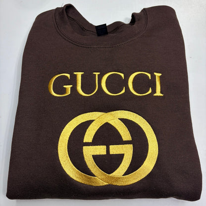Gucci Logo Embroidered ADULT Hoodie / Crewneck Sweatshirt Unisex GOLD Font