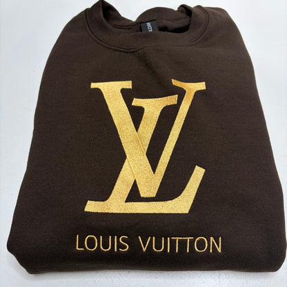 Louis Vuitton Logo Embroidered Adult Sweatshirt GOLD Font