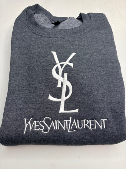 Gray t-shirt with Yves Saint Laurent logo on a white background