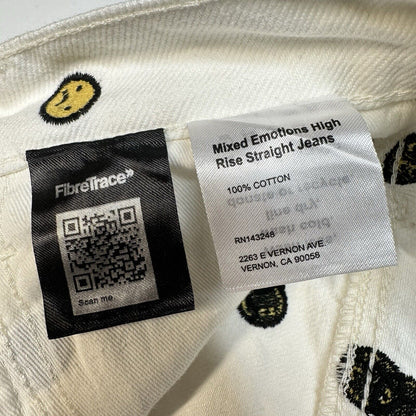 Reformation Jeans 26 High Rise Straight Mixed Emotions White Embroidered *Spot
