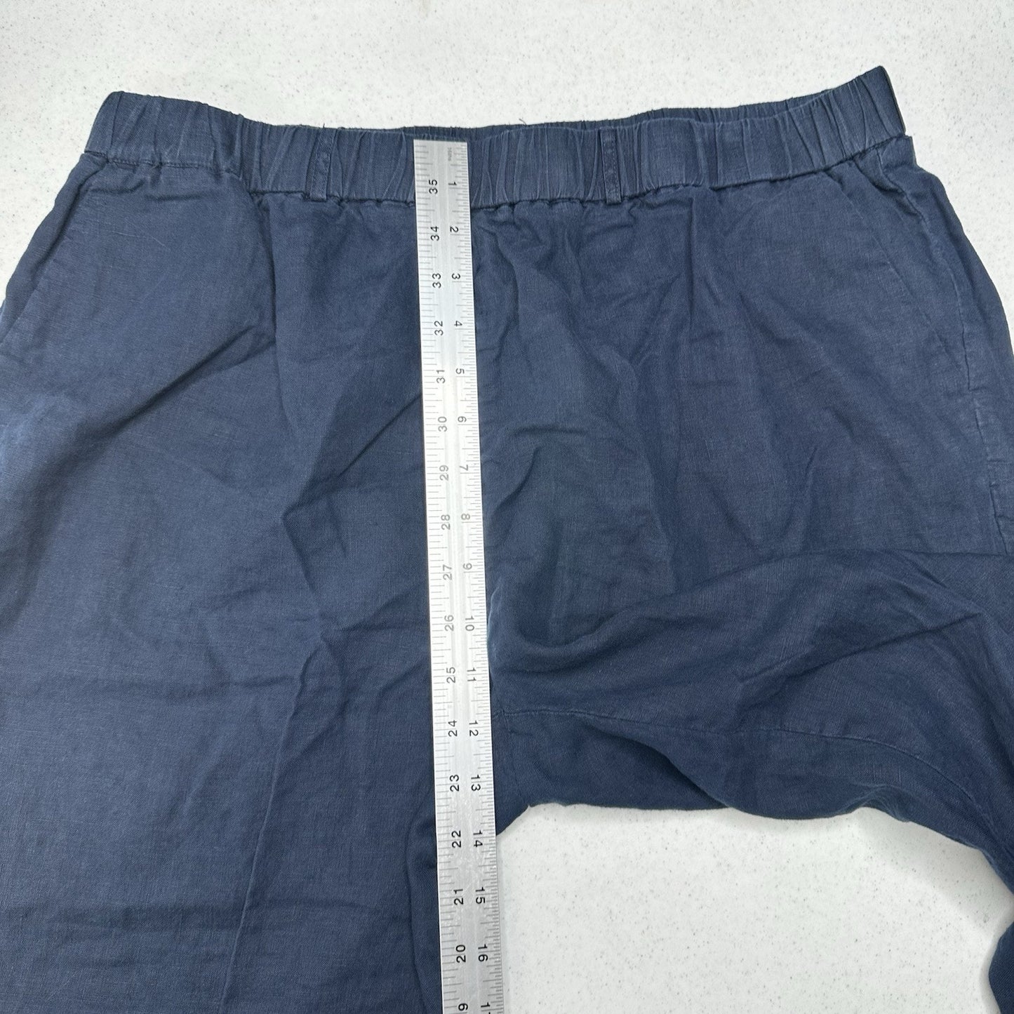 Quince Pants Womens XL Linen Crop Navy Blue Pull On Coastal Beach Lagenlook