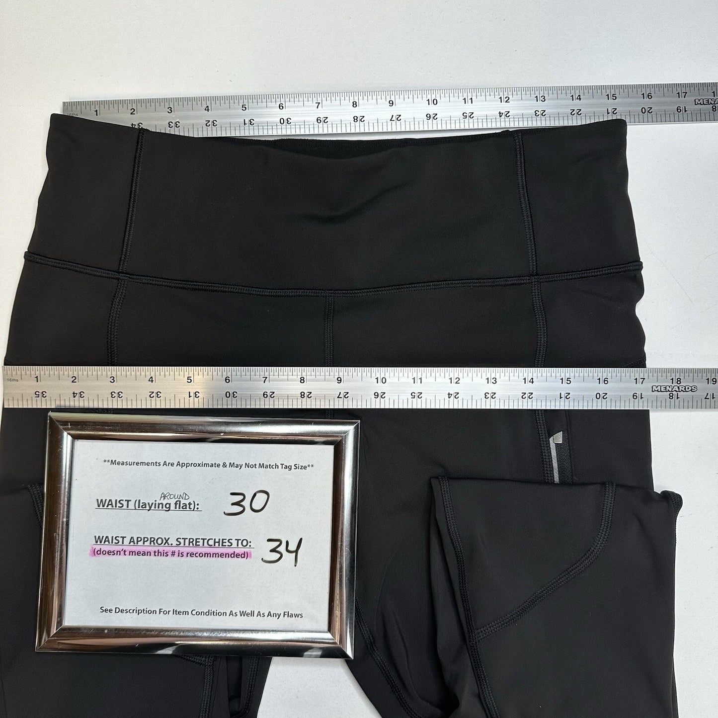 Athleta Legging Womens Large Rainier Tight Black Stretch Active Pockets *Flaw