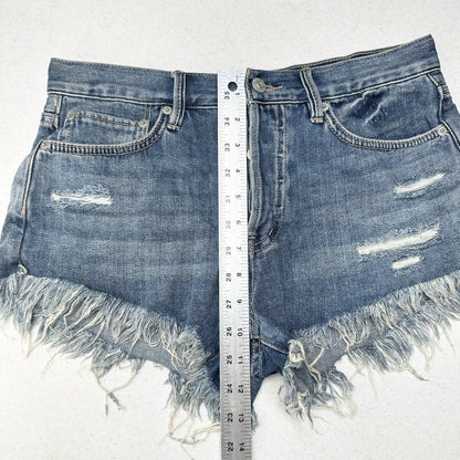 We The Free People Shorts Womens 26 Blue Denim Button Fly Distress Anthropologie