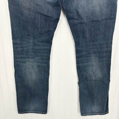 True Religion Jeans Mens 40x34 Section Straight Leg Blue Denim Distressed *Flaw