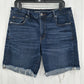 American Eagle Shorts Womens 14 Tomgirl Bermuda Blue Jean Stretch Denim Raw Fray