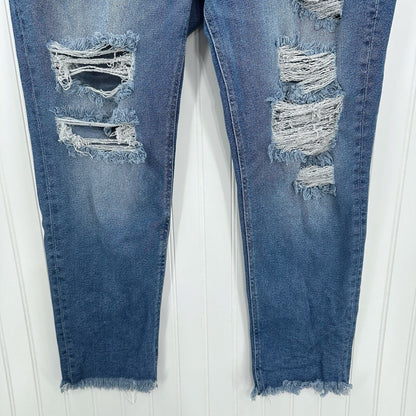 Kancan Jeans Womens 16 Straight Ankle Blue Denim Distressed Fray 90s Grunge