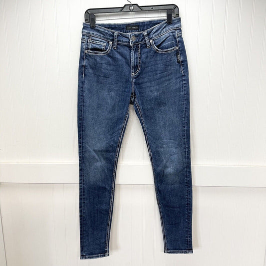 Silver Jeans Women 28 Avery Skinny Curvy Stretch Denim Blue Medium Wash Distress