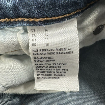 American Eagle Shorts Womens 14 Tomgirl Bermuda Blue Jean Stretch Denim Raw Fray