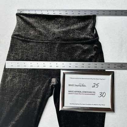 Spanx Leggings Women Velvet Shine Pants Black Gold Metallic Pull On Slimming EUC