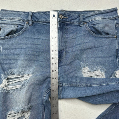 Kancan Jeans Womens 16 Straight Ankle Blue Denim Distressed Fray 90s Grunge