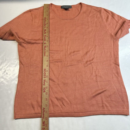 Mark Shale Top Womens Large Orange Silk Short Sleeve Knit Stretch Crewneck Shirt