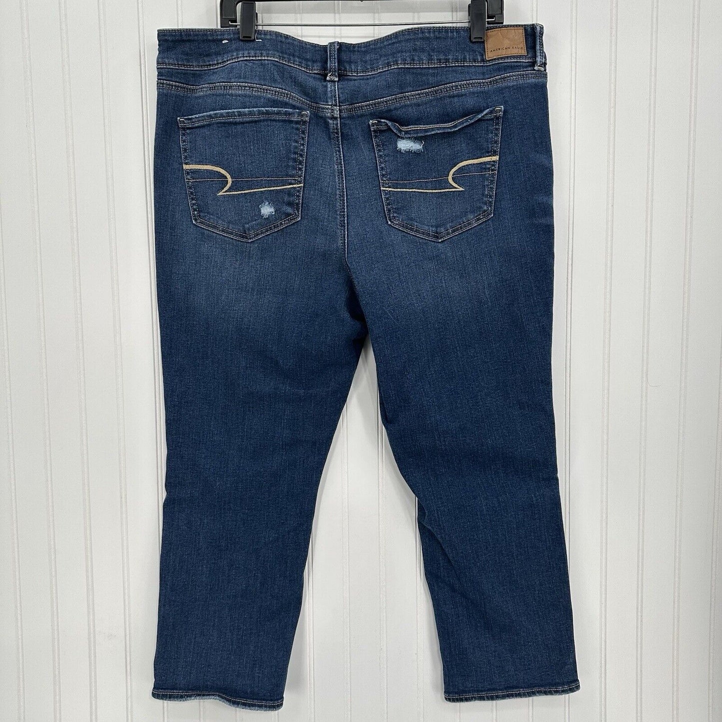 American Eagle Jeans Womens 20 Artist Crop Super Stretch Blue Denim Distress EUC