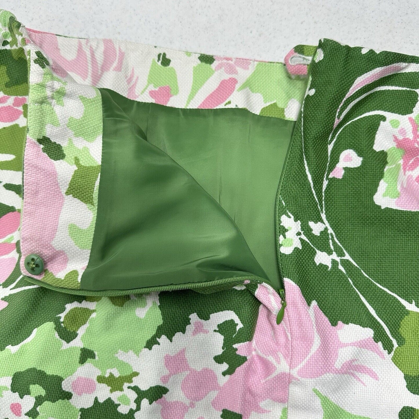 Talbots Skirt Womens 18W Green Pink Floral Lined Career Coastal Woven Cotton