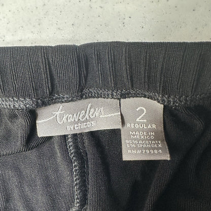 Chicos Travelers Pants 2 US Large Slinky Knit High Rise Black Stretch Coastal